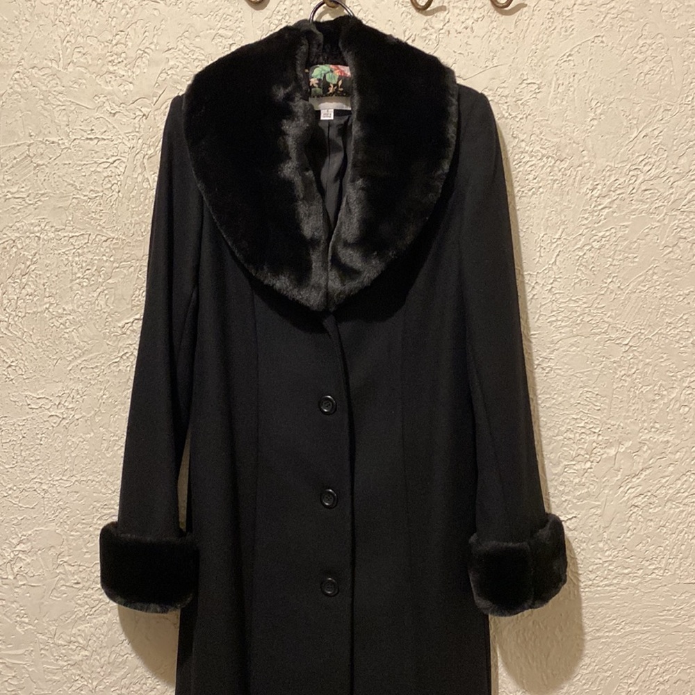Charles Klein Wool Dress Coat with Faux Fur